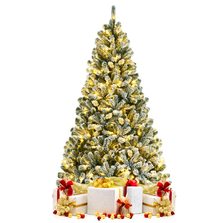 The Holiday Aisle® Green Pine Flocked/Frosted Christmas Tree with LED